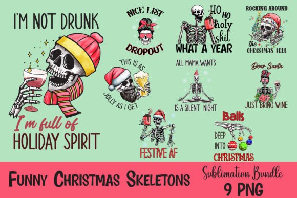 Funny Christmas Skeletons Bundle: Graphics & T-Shirt Designs