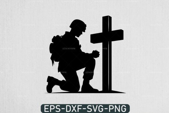 Kneeling Soldier Silhouette Cross SVG: Graphics & T-Shirt Designs