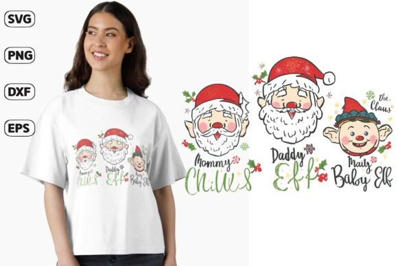 Mommy Claus Daddy Elf Baby Elf SVG PNG Graphics