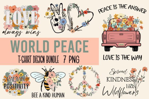 World Peace Wildflowers Bundle: Graphics for T-Shirt Designs